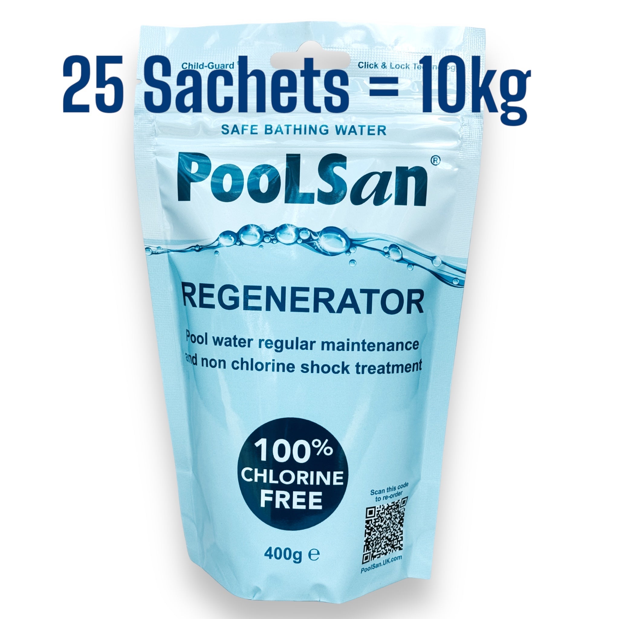 10kg PoolSan Regenerator Non Chlorine Shock, Active Oxygen Granules (25x400Gr sachets) - PoolSan Official UK Site